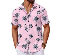 COOFANDY Camicie A Maniche Corte da Uomo Camicie Hawaii Camicie da Spiaggia Camicia Hawaiian Tropic Camicie Estive per Feste Camicia Aloha Flower Coconut Tree Pink 3XL