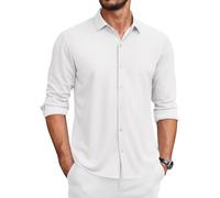 COOFANDY Camicie da Uomo Maniche Lunghe Camicie Casual da Uomo Business Camicie da Uomo Tinta Unita Regular Fit Bianco XL