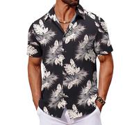 COOFANDY Camicie Hawaiane da Uomo Camicie Estive a Maniche Corte Camicia Floreali per Le Feste Camicia Aloha Foglie di Palma Nere L