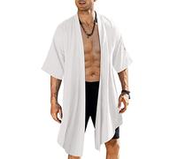 COOFANDY Cardigan da uomo con volant e collo a scialle in cotone lungo Kimono Giacche aperte sul davanti, drappeggio - - XL