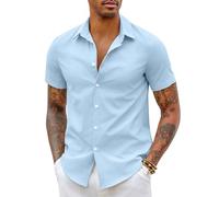 COOFANDY Chemise Hommes Ete Manches Courtes Slim Fit Casual Chemise de Bureau Chemises d'Affaires Décontractées Chemisette Mode Bleu 4XL