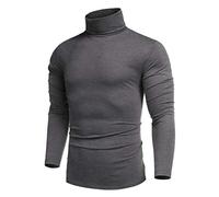 COOFANDY Collo Alto Uomo Lupetto Maglione Cotone Maglia Felpa Dolcevita Maniche Lunghe T Shirt Collo Alto Maglietta Aderente Maglione Slim Fit Grigio Scuro L