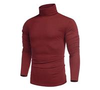 COOFANDY Collo Alto Uomo Lupetto Maglione Cotone Maglia Felpa Dolcevita Maniche Lunghe T Shirt Collo Alto Maglietta Aderente Maglione Slim Fit Rosso Scuro XXL