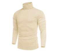 COOFANDY Collo Alto Uomo Lupetto Maglione Cotone Maglia Felpa Dolcevita Maniche Lunghe T Shirt Collo Alto Maglietta Aderente Maglione Slim Fit Beige S