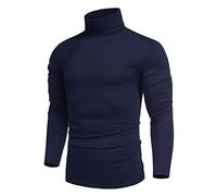 COOFANDY Collo Alto Uomo Lupetto Maglione Cotone Maglia Felpa Dolcevita Maniche Lunghe T Shirt Collo Alto Maglietta Aderente Maglione Slim Fit Marino L