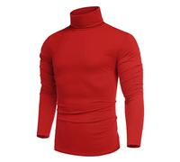 COOFANDY Collo Alto Uomo Lupetto Maglione Cotone Maglia Felpa Dolcevita Maniche Lunghe T Shirt Collo Alto Maglietta Aderente Maglione Slim Fit Rosso L