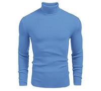 COOFANDY Dolcevita da Uomo in Cotone a Maglia fine Maglione vestibilità Regolare Manica Lunga Dolcevita Maglione da Uomo Blu Fiordaliso L