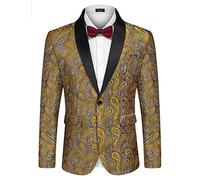 COOFANDY Giacca da Smoking da Uomo, Motivo Floreale, con Motivo Cachemire, Scialle e Risvolto, per cene, Balli, Matrimoni, Giallo Dorato., 3XL
