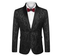 Coofandy Giacca da Smoking Floreale da Uomo con Scialle Paisley con Risvolto per Cena, Ballo di fine Anno, Matrimonio, Nero, 3XL