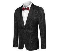 COOFANDY Giacca da uomo con motivo cachemire, stile retrò, slim fit, abito da smoking, elegante con un bottone, cappotto da cena per feste di nozze, nero, S, a nero, S