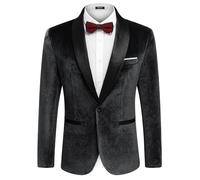 Coofandy Giacca da Uomo in Velluto con Un Bottone, per Cena, Ballo di fine Anno, Matrimonio, Giacca Blazer, Nero, L
