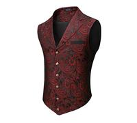 COOFANDY Gilet da uomo con motivo cachemire floreale, vittoriano, formale da smoking in stile gotico steampunk con revers a tacca, Vino rosso, Medium