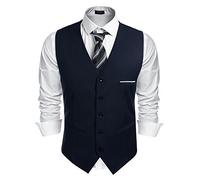 COOFANDY Gilet da Uomo con Scollo a V Slim Fit Moderno Monocromatico Elegante per Matrimonio Party Blu Navy XXL
