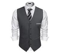 COOFANDY Gilet da Uomo con Scollo a V Slim Fit Moderno Monocromatico Elegante per Matrimonio Party Grigio Scuro L