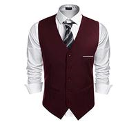COOFANDY Gilet da Uomo con Scollo a V Slim Fit Moderno Monocromatico Elegante per Matrimonio Party Rosso Vino M