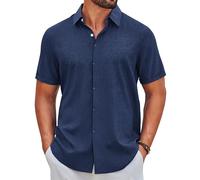 COOFANDY Hemd Herren Kurzarm Sommer Freizeithemd Button Down Regular Fit Shirt Urlaub Strand Hemden Navyblau 2XL