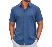 COOFANDY Hemd Herren Kurzarm Sommer Freizeithemd Button Down Regular Fit Shirt Urlaub Strand Hemden Blau XL