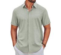 COOFANDY Hemd Herren Kurzarm Sommer Freizeithemd Button Down Regular Fit Shirt Urlaub Strand Hemden Hellgrün 3XL