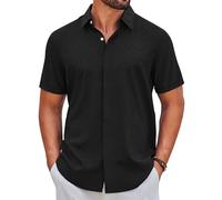 COOFANDY Hemd Herren Kurzarm Sommer Freizeithemd Button Down Regular Fit Shirt Urlaub Strand Hemden Schwarz 2XL
