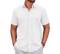 COOFANDY Hemd Herren Kurzarm Sommer Freizeithemd Button Down Regular Fit Shirt Urlaub Strand Hemden Weiß XL