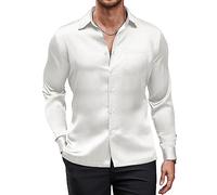 Coofandy - Lussuosa Camicia da Uomo in Raso di Seta Lucido a Maniche Lunghe con Bottoni, Camicia per Matrimoni, Feste e Balli di fine Anno, Bianco, XX-Large