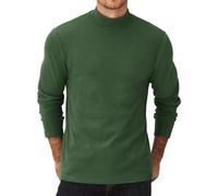 COOFANDY Maglia a Maniche Lunghe da Uomo Sottocamicia Collo Alto a metà Dolcevita Termica Monocolore a Righe Verticali Verde Militare-Colletto Alto S