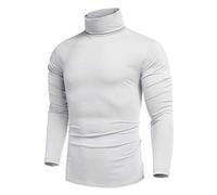 COOFANDY Maglietta Uomo Collo Alto Dolcevita Lupetto Caldo Cotone Maniche Lunghe Leggero Basso T-Shirt Autunno Inverno Bianco M