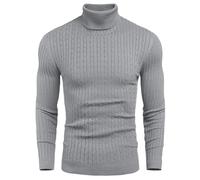 COOFANDY Maglione a Collo Alto da Uomo, Maglione a Maglia fine, Maglione a Collo Alto in Cotone vestibilità Slim per Uomo Grigio XL