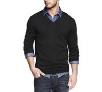 Coofandy, Maglione Casual da Uomo, a Maniche Lunghe, con Scollo a V, a Coste, vestibilità Slim - Nero - S