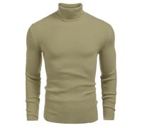 COOFANDY Maglione da uomo a collo alto, a maniche lunghe, a collo alto, per il tempo libero, slim fit, basic, B-Dark Khaki, L