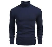 COOFANDY Maglione da Uomo con Collo Alto Blu Navy L