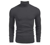 COOFANDY Maglione da Uomo con Collo Alto Grigio Scuro L