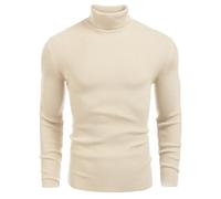 COOFANDY Maglione da Uomo con Collo Alto Maglione Lunghe in Maglia di Base Beige L
