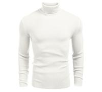 COOFANDY Maglione da Uomo con Collo Alto Maglione Lunghe in Maglia di Base Bianco L