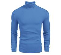 COOFANDY Maglione da Uomo con Collo Alto Maglione Lunghe in Maglia di Base Blu L