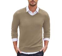 COOFANDY Maglione da uomo lavorato a maglia con scollo a V, tinta unita, casual, slim fit, maglione alla moda, cachi, L
