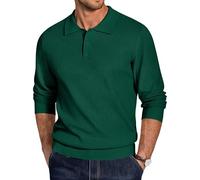 COOFANDY Maglione Polo Uomo Pullover Lavorato a Maglia Classico Maglione a Maniche Lunghe Maglia Casual Business Invernale Sweater Collo Polo con Tre Bottoni Verde Scuro L