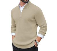COOFANDY Maglione Uomo Dolcevita Mezza Zip Maglione da Lavoro Maniche Lunghe Invernale Pullover Leggero Marrone Chiaro L