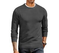 COOFANDY Maglione Uomo Girocollo Pullover in Maglia a Manica Lunga Maglioni Classica Coste Maglione Basic Casual Sweater Felpa Uomo Girocollo Grigio Scuro M