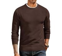 COOFANDY Maglione Uomo Girocollo Pullover in Maglia a Manica Lunga Maglioni Classica Coste Maglione Basic Casual Sweater Felpa Uomo Girocollo Marrone caffè XXL