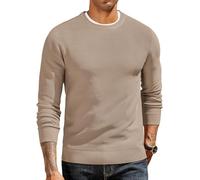 COOFANDY Maglione Uomo Girocollo Pullover in Maglia a Manica Lunga Maglioni Classica Coste Maglione Basic Casual Sweater Felpa Uomo Girocollo Cachi XXL