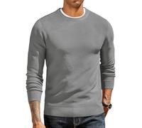 COOFANDY Maglione Uomo Girocollo Pullover in Maglia a Manica Lunga Maglioni Classica Coste Maglione Basic Casual Sweater Felpa Uomo Girocollo Grigio Medio M