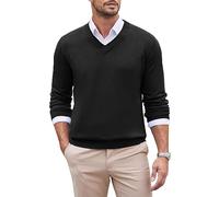 COOFANDY Maglione Uomo Scollo a V Business Casual, Pull in Maglia Fine Tinta Unita, Pullover Leggero per Autunno Inverno Nero L