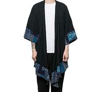 COOFANDY Men's Cardigan Lightweight Cotton Sweater Kimono Style Cloak Open Front Cape,Black,Small