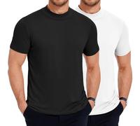 COOFANDY Pack di 2 T Shirt con Collo Alto Magliette Uomo a Maniche Corte Sottogiacca Estiva Tinta Unita Maglia Pigiama Magliette Bianco/Nero L
