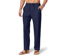 COOFANDY Pantaloni da uomo in cotone e lino, pantaloni estivi con coulisse in vita elasticizzata pantaloni casual da spiaggia pantaloni leggeri