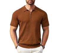 COOFANDY Polo da Uomo a Maniche Corte Estivo Golf Polo con Cerniera Leggero Sportivo Stretch Camicia Polo da Uomo Marrone XL