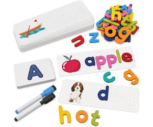 Coogam Giocattolo per l'apprendimento della lettura e dell'ortografia, lettere in legno Schede flash Parole della vista Abbinamento ABC Alfabeto Gioco Strumento educativo per bambini di 3 4 5 anni