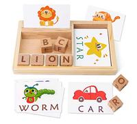 Coogam Giochi ortografici, lettere in legno giocattolo con schede flash, alfabeti ABC Learning Educational Montessori Regalo per 3 4 5 anni