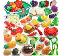 Coogam Pretend Play Food Set per bambini, Fake Fruits Meats Vegetables Balanced Meal Mixing and Cutting Toy, Play Kitchen Accessories with Shopping List, Educational Toy for 3 4 5 Years Old Kids